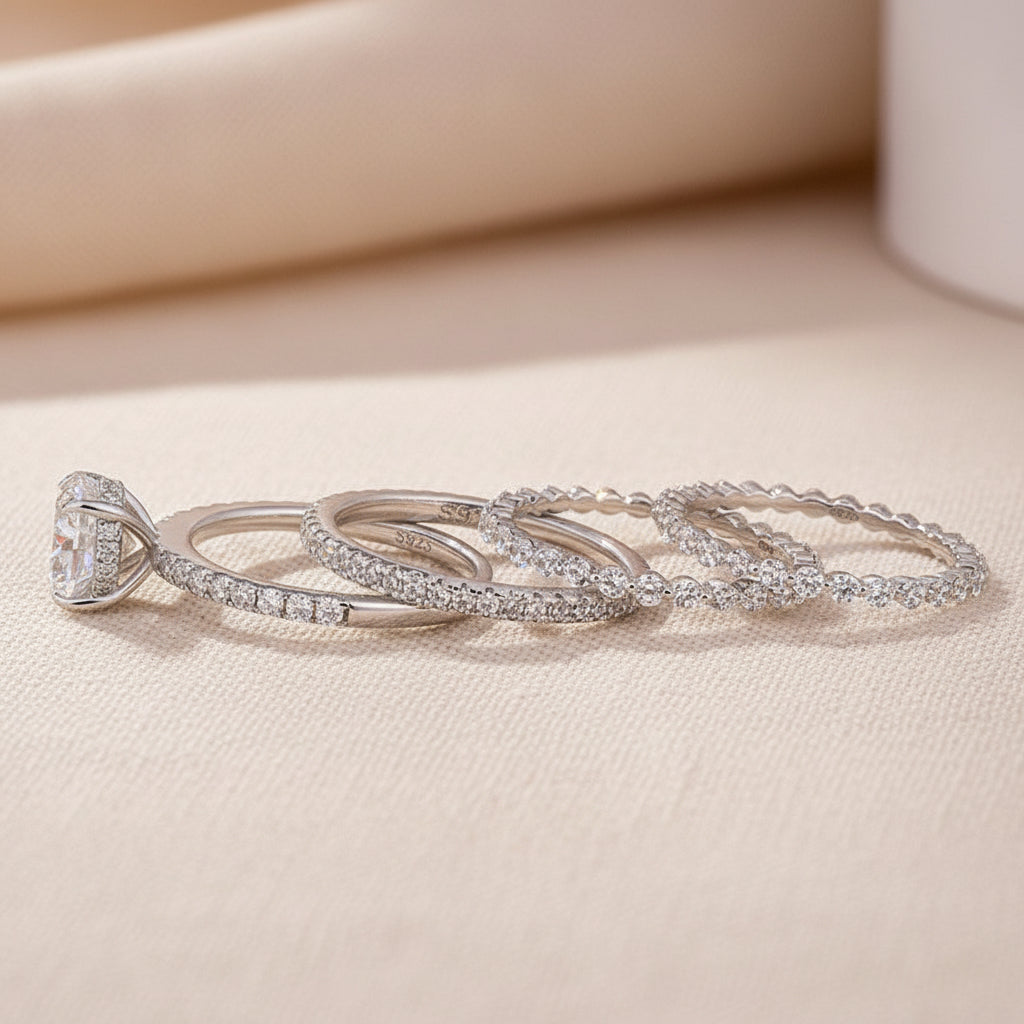 Aurevyn Moissanite 2.0Ct Round Cut White Gold Wedding Ring Set