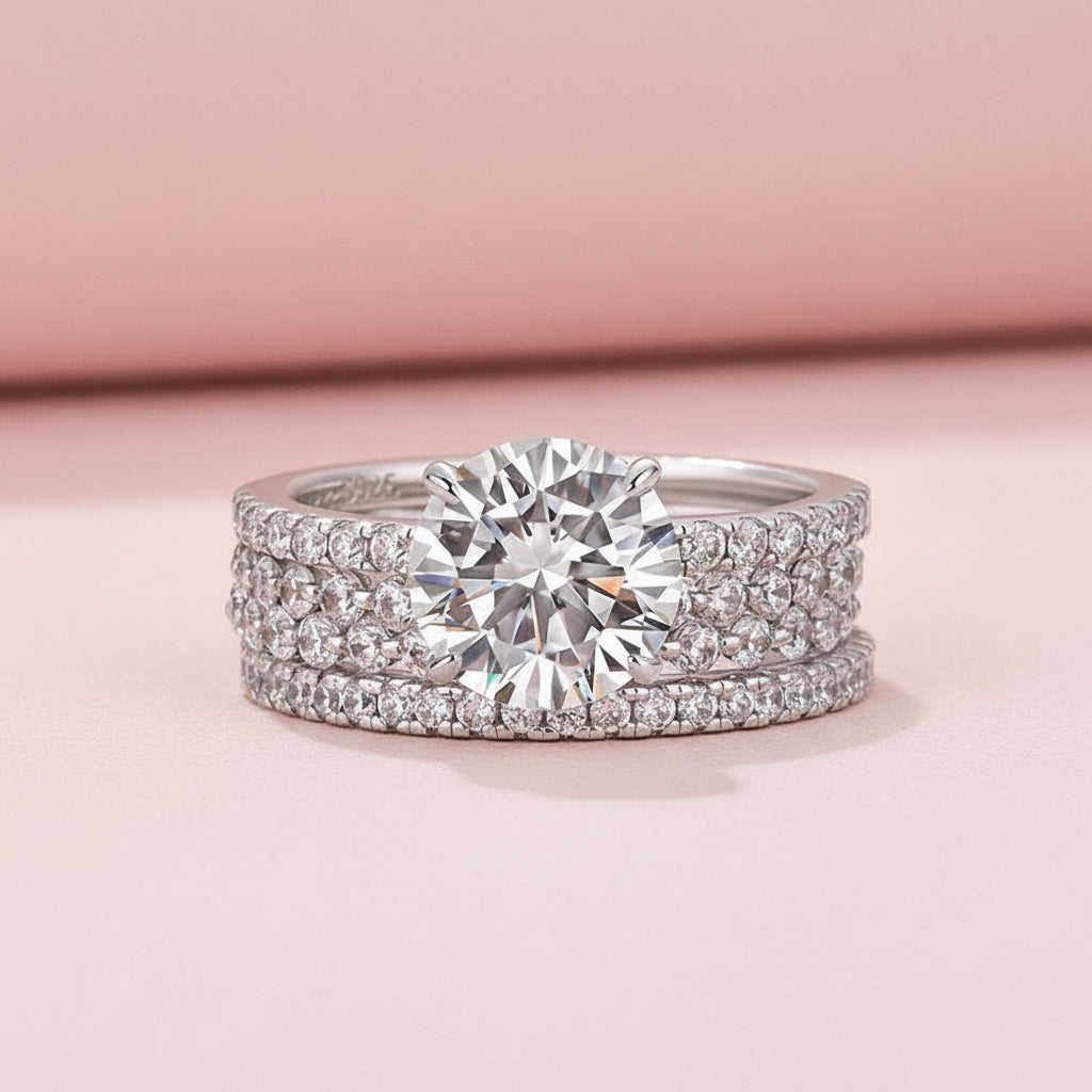 Aurevyn Moissanite 2.0Ct Round Cut White Gold Wedding Ring Set