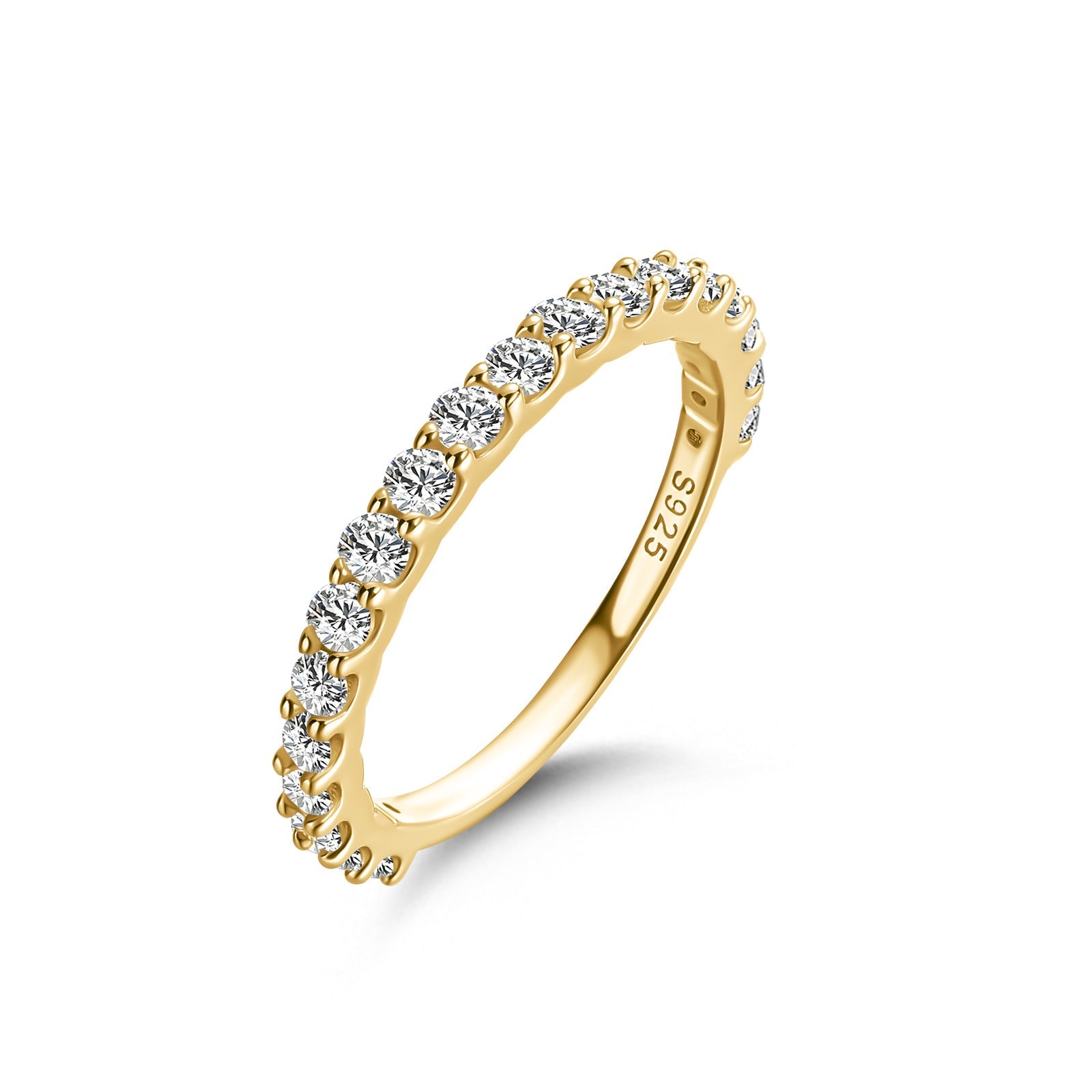 Aurevyn Moissanite 0.6Ct Classic Round Cut Half Yellow Gold Wedding Band In Sterling Silver