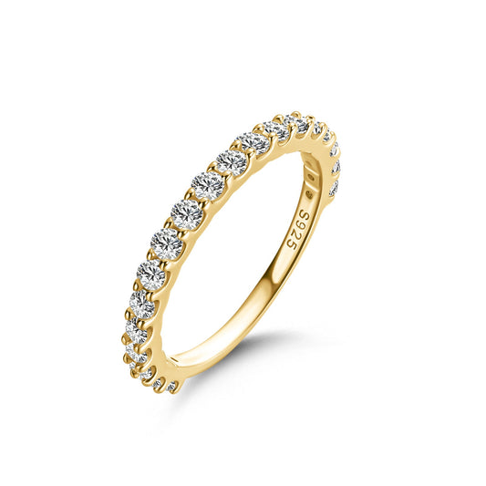 Aurevyn Moissanite 0.6Ct Classic Round Cut Half Yellow Gold Wedding Band In Sterling Silver