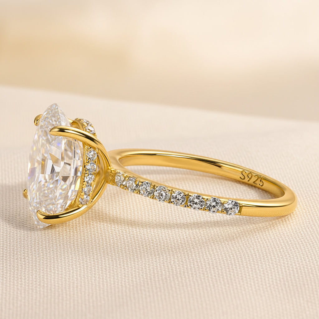 Aurevyn Moissanite 2.0 Ct ~5.5 Ct Oval Cut Pavé Yellow Gold Engagement Ring For Women