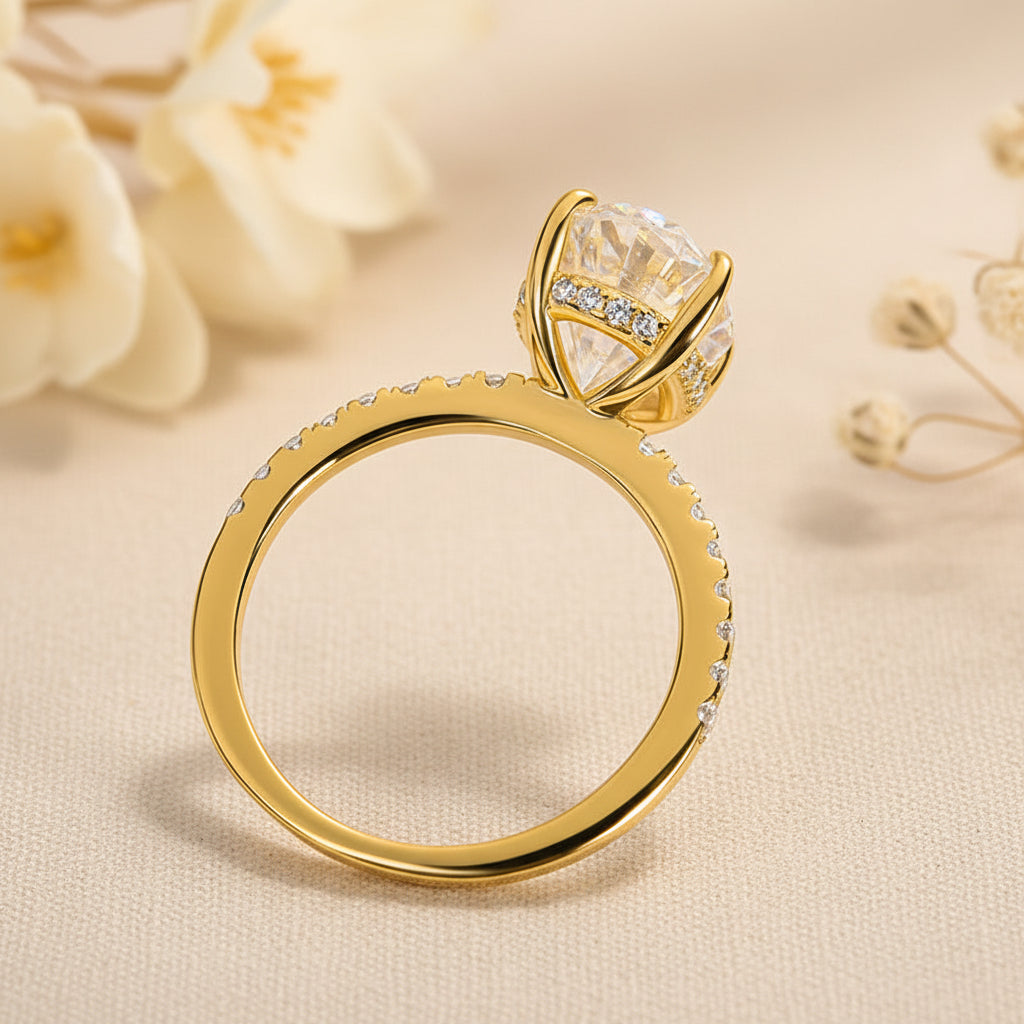 Aurevyn Moissanite 2.0 Ct ~5.5 Ct Oval Cut Pavé Yellow Gold Engagement Ring For Women