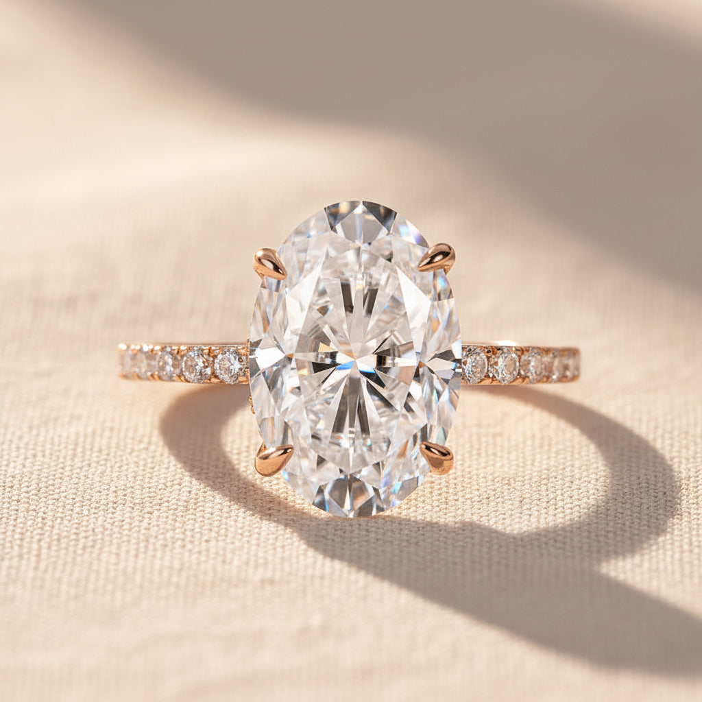 Aurevyn Moissanite 4.0 Ct Oval Cut Pavé Rose Gold Engagement Ring For Women