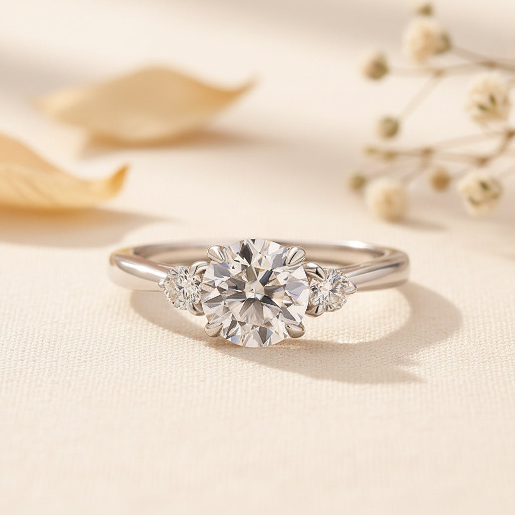 Aurevyn 1.0Ct Three Stone Round Cut Moissanite Ring in S925 Sterling Silver