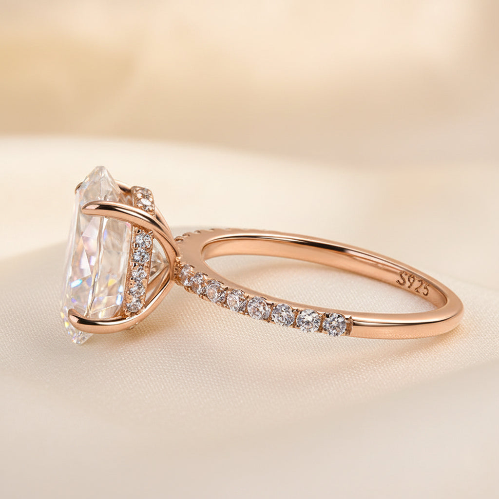 Aurevyn Moissanite 4.0 Ct Oval Cut Pavé Rose Gold Engagement Ring For Women