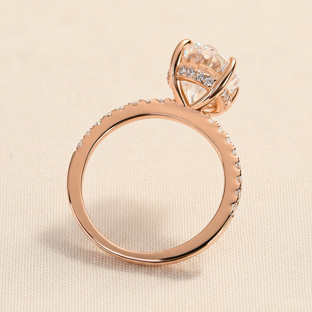Aurevyn Moissanite 4.0 Ct Oval Cut Pavé Rose Gold Engagement Ring For Women
