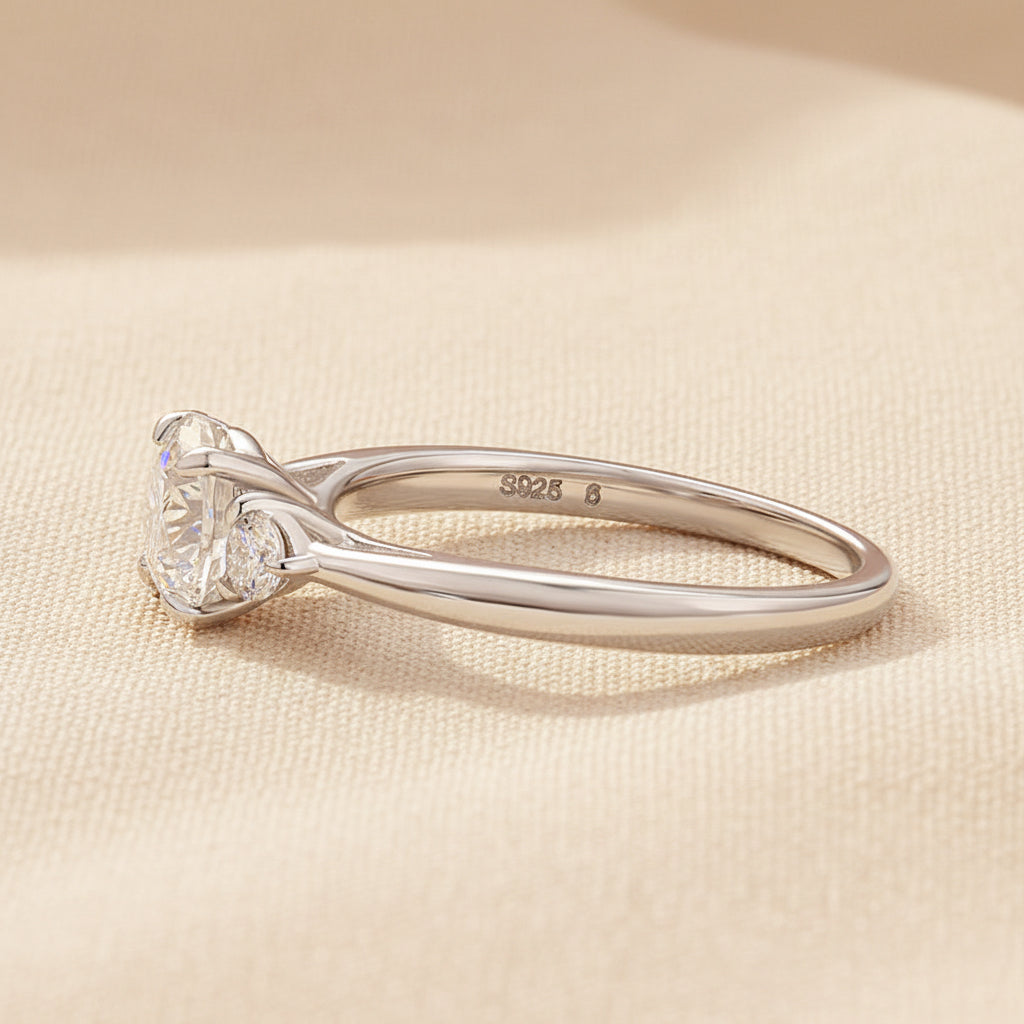 Aurevyn 1.0Ct Three Stone Round Cut Moissanite Ring in S925 Sterling Silver