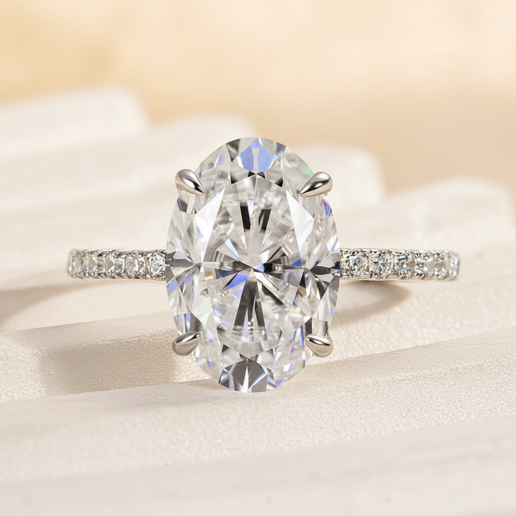 Aurevyn Moissanite 2.0 Ct~5.5 Ct Pavé Oval Cut Engagement Rings For Women