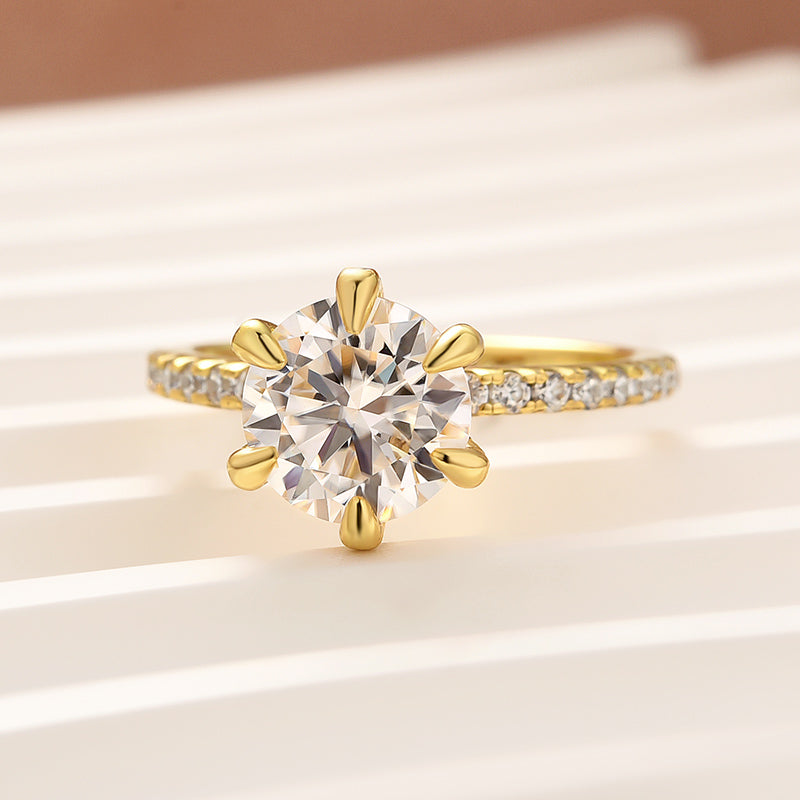 Aurevyn 2.0 Ct ~4.0 Ct Round Cut 6 Prong Yellow Gold Promise Ring