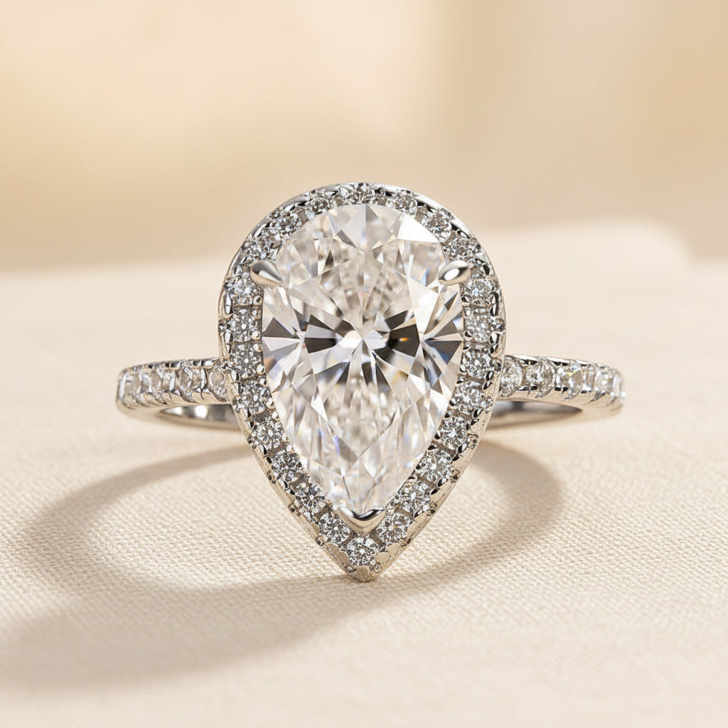 Aurevyn 2.5 Ct Pear Cut Halo Engagement Ring For Women