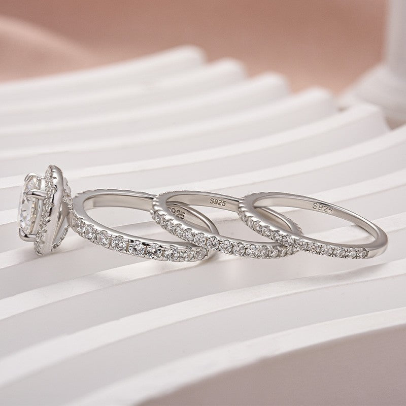 Aurevyn Moissanite 2.0 Ct Halo Round Cut White Gold Promise Ring with Full Eternity Thin Wedding Band