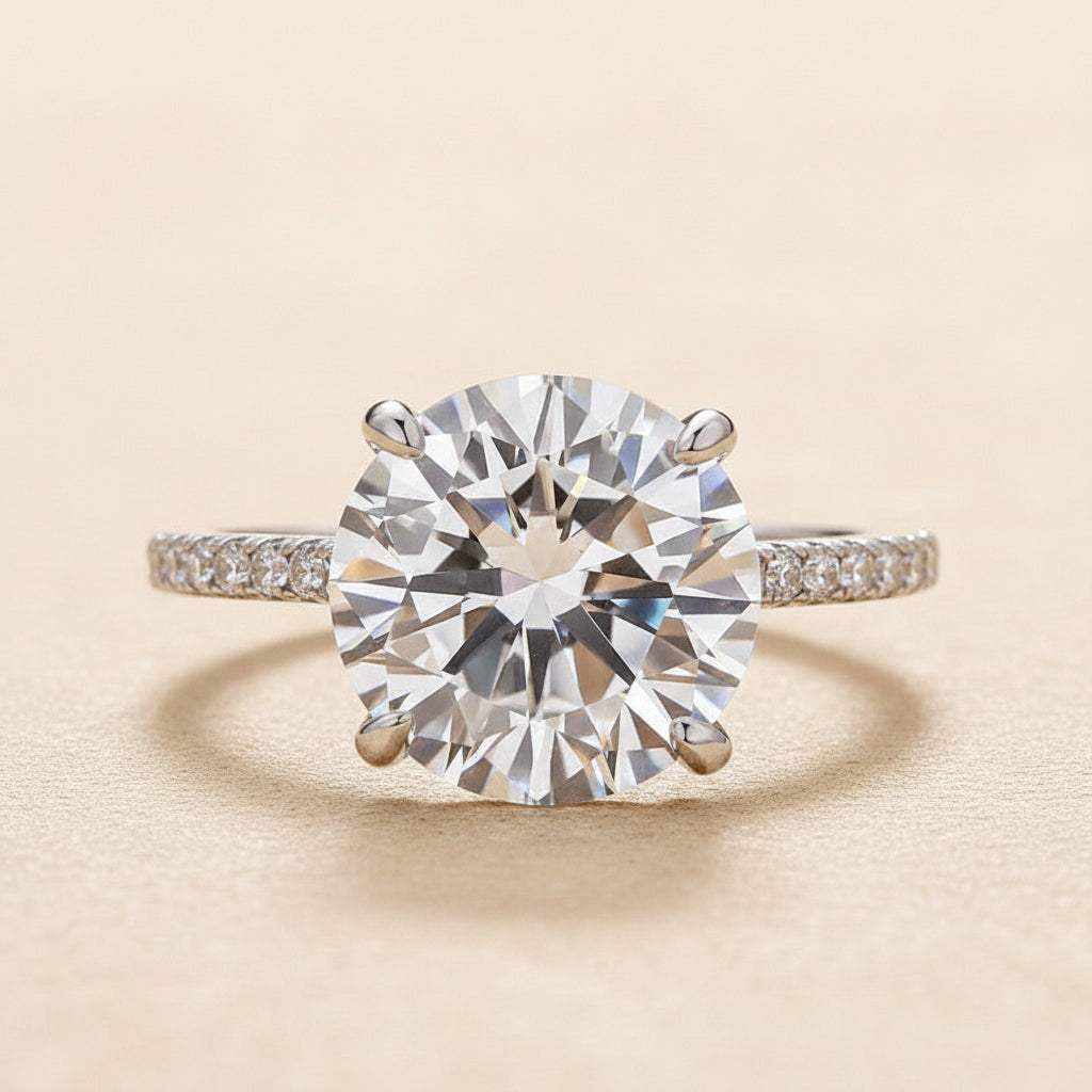 Aurevyn Moissanite 4.0 Ct Round White Gold Pave Engagement Ring