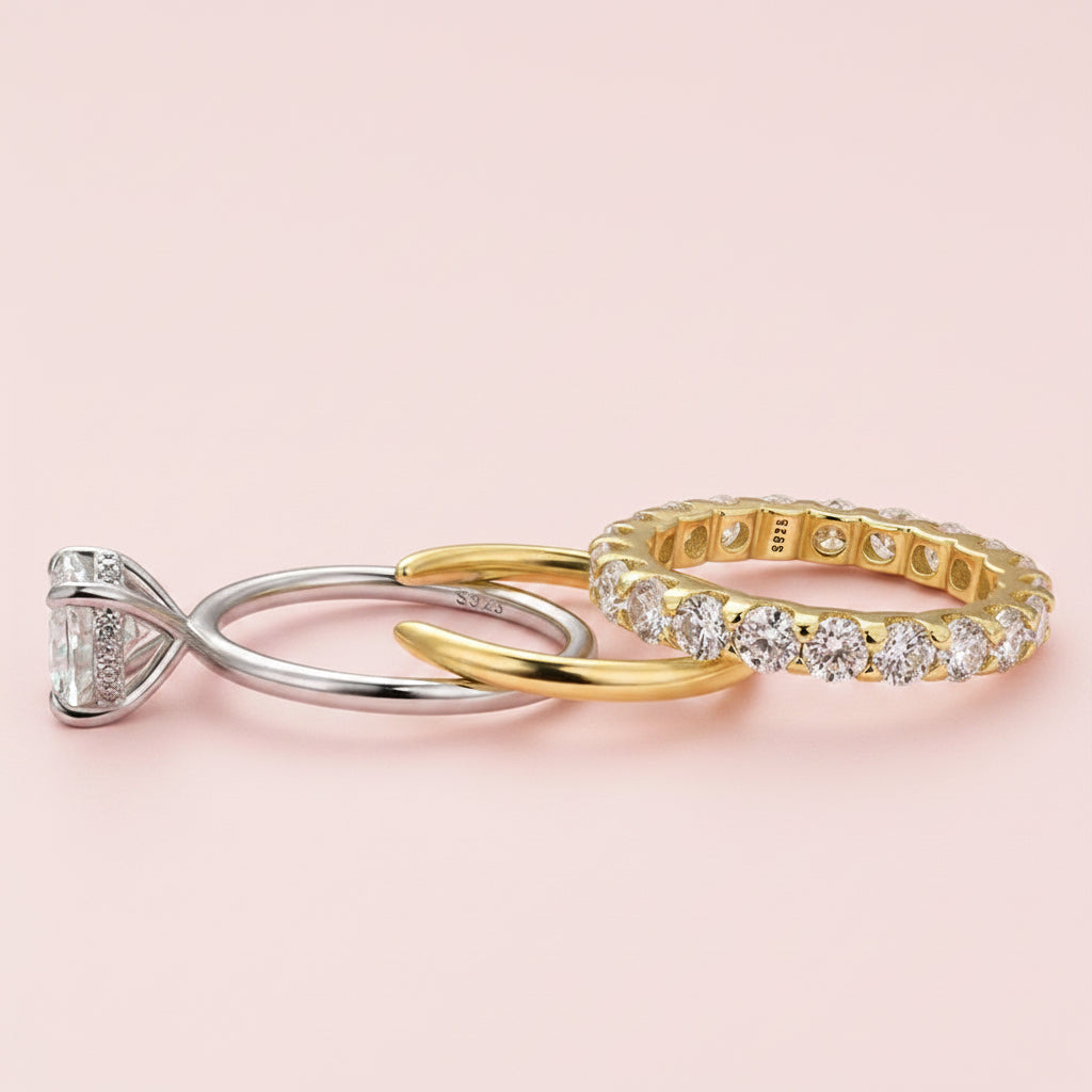 Aurevyn Moissanite 2.0 Ct Solitaire Round Cut Two-Tone Open Wedding Ring Set