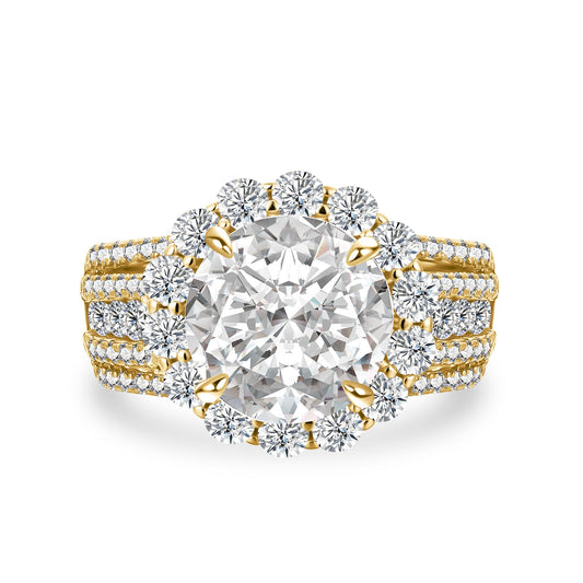 Aurevyn Halo Split Shank 4.0Ct Round Cut Yellow Gold Moissanite Engagement Ring