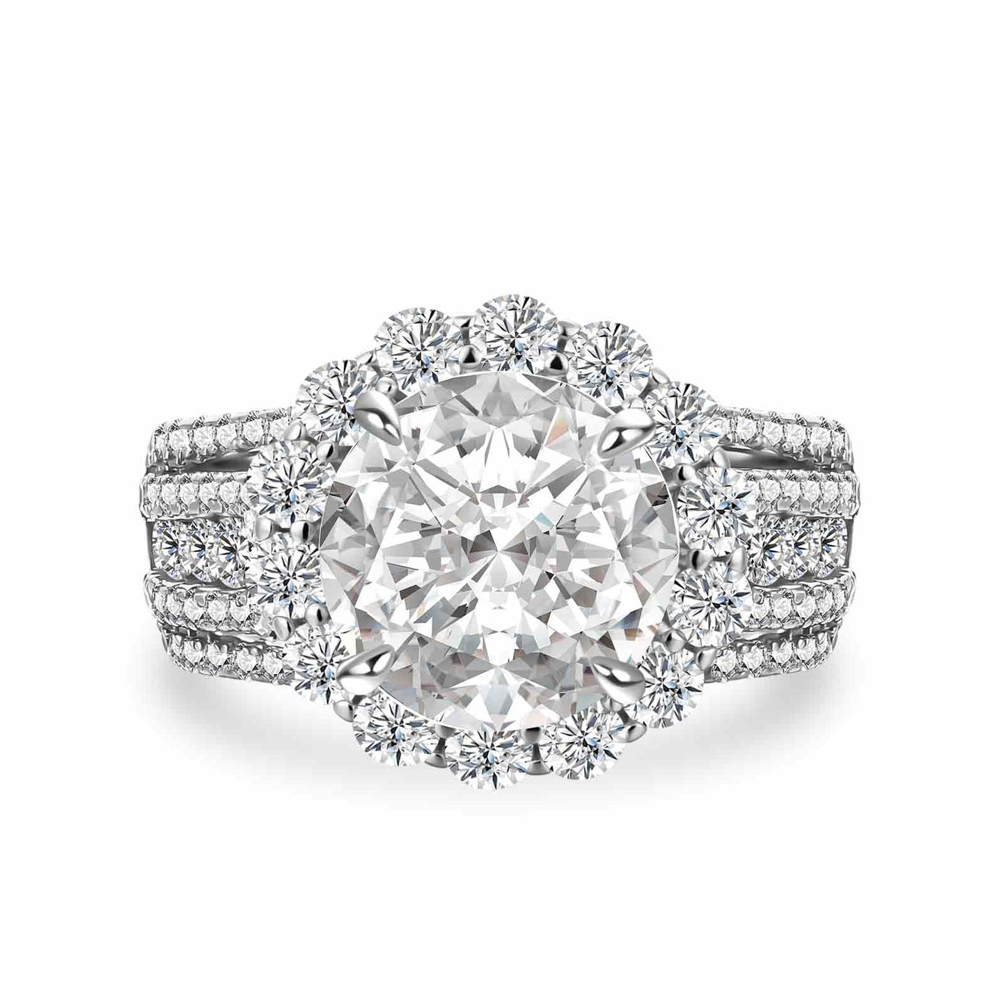 Aurevyn Moissanite Halo Split Shank 4.0Ct Round Cut White Gold Engagement Ring