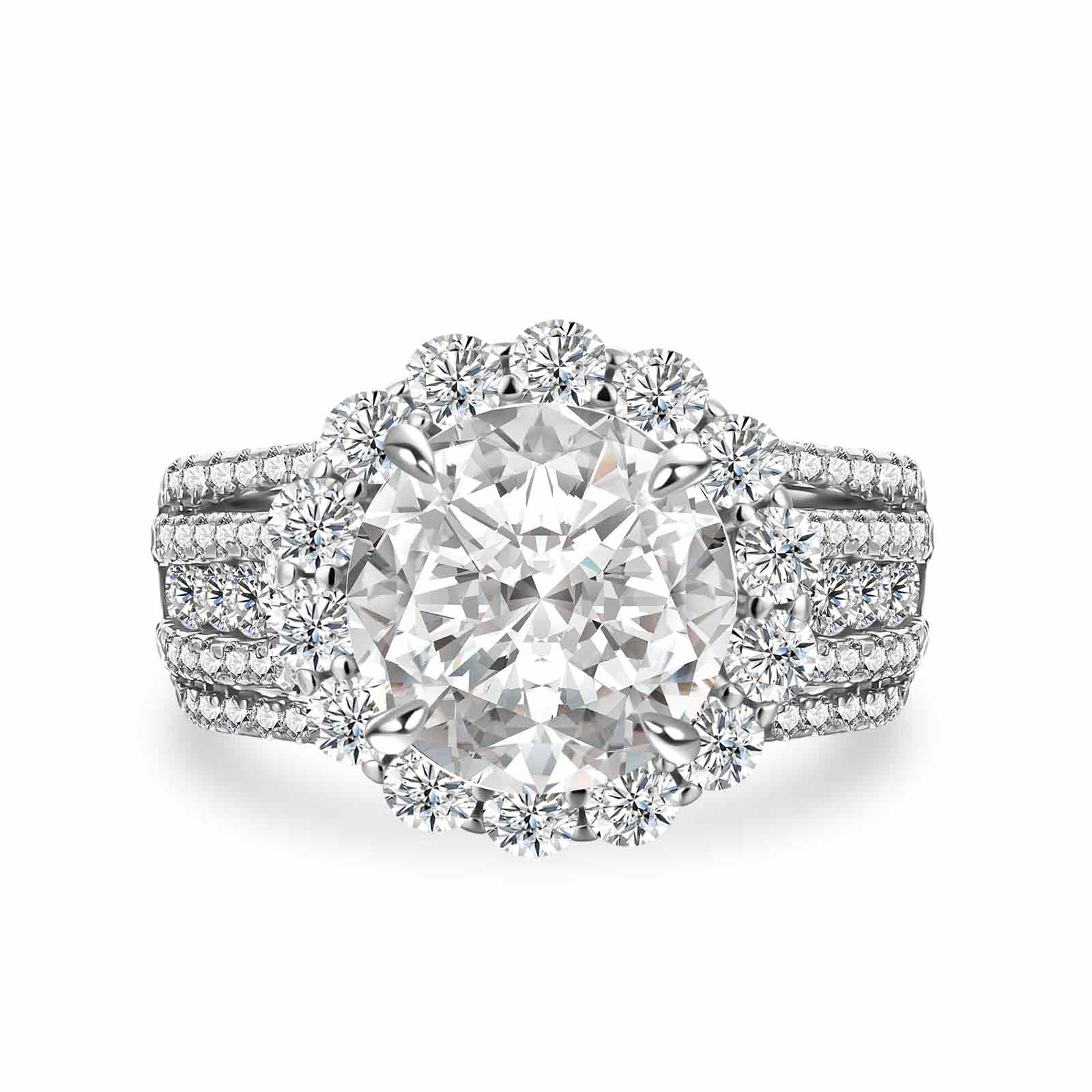 Aurevyn Moissanite Halo Split Shank 4.0Ct Round Cut White Gold Engagement Ring