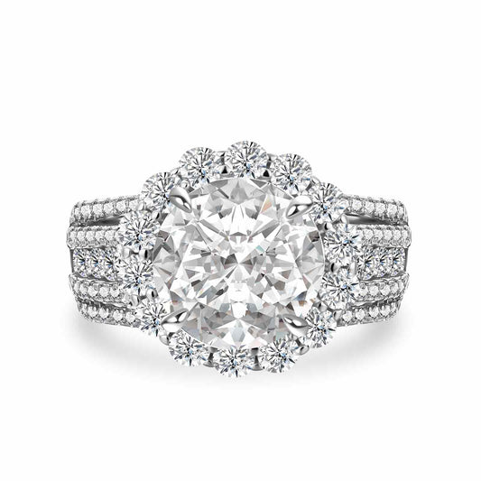 Aurevyn Moissanite Halo Split Shank 4.0Ct Round Cut White Gold Engagement Ring