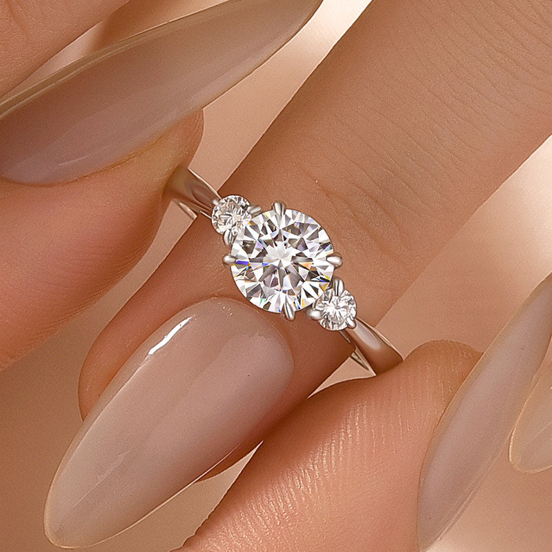 Aurevyn 1.0Ct Three Stone Round Cut Moissanite Ring in S925 Sterling Silver
