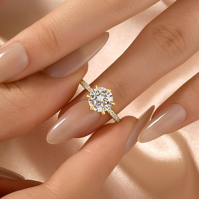 Aurevyn 2.0 Ct ~4.0 Ct Round Cut 6 Prong Yellow Gold Promise Ring
