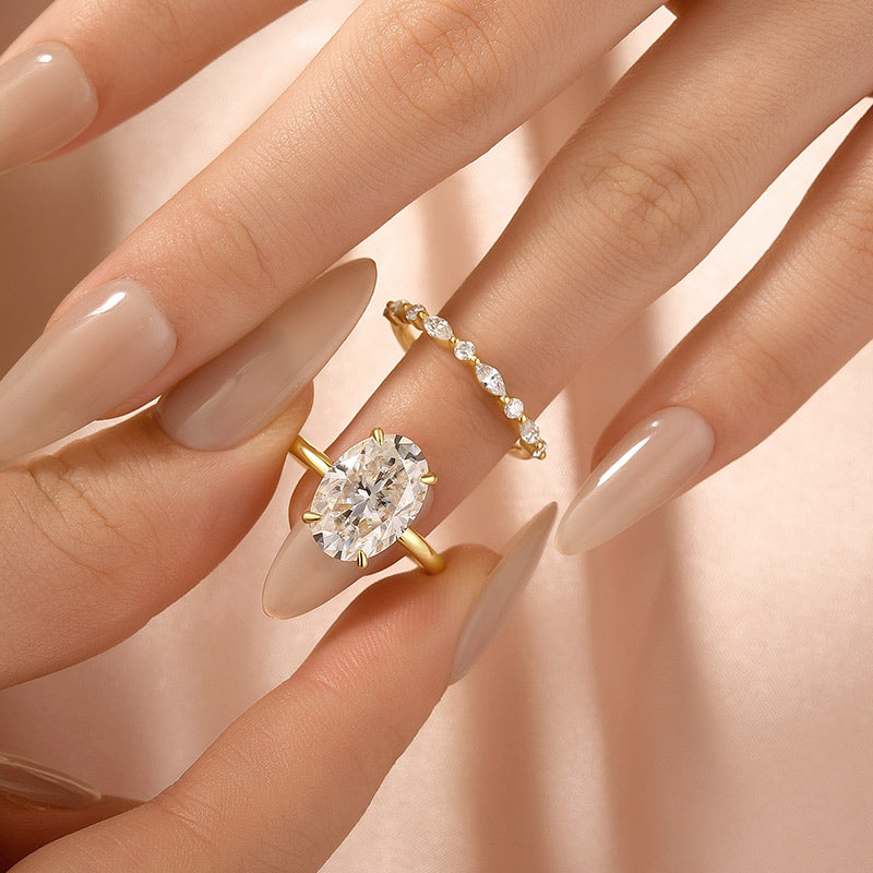 Aurevyn Moissanite 5.5Ct Solitaire Oval Cut Yellow Gold Engagement Ring with Marquise& Oval Cut Wedding Band