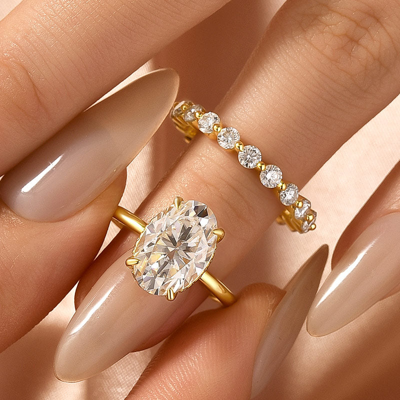Aurevyn Moissanite 4.0Ct Hidden Halo Oval Cut Yellow Gold Engagement Ring with 1.5Ct Round Cut Wedding Band