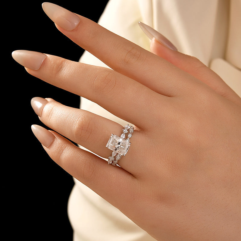 Aurevyn Moissanite 3.5Ct Side Stone Radiant Cut White Gold Wedding Ring Set