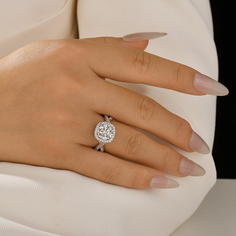 Aurevyn Moissanite 2.0Ct Halo Round Cut Twist White Gold Engagement Ring