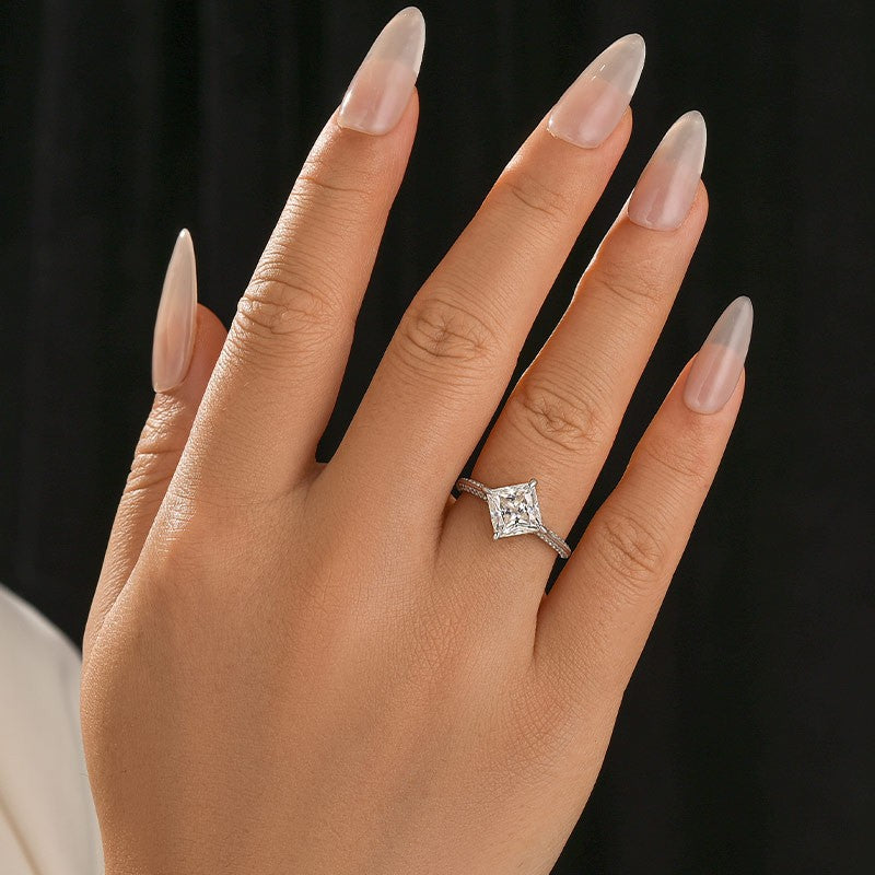 Aurevyn Moissanite Square 2.0Ct Princess Cut White Gold Triple Band Engagement Ring