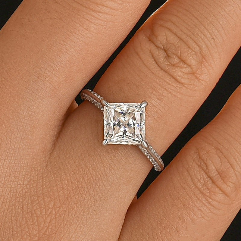 Aurevyn Moissanite Square 2.0Ct Princess Cut White Gold Triple Band Engagement Ring