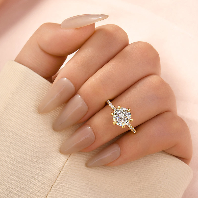 Aurevyn 2.0 Ct ~4.0 Ct Round Cut 6 Prong Yellow Gold Promise Ring