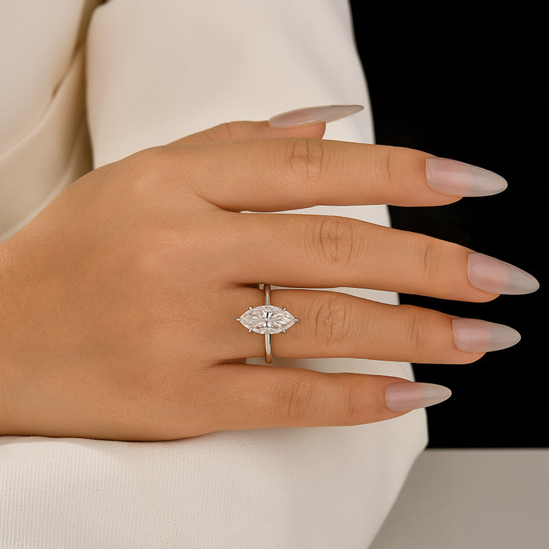 Aurevyn Moissanite 1.0 Ct/2.0 Ct/3.0Ct Marquise Cut Solitaire White Gold Promise Ring For Women