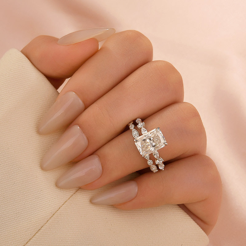Aurevyn Moissanite 3.5Ct Side Stone Radiant Cut White Gold Wedding Ring Set