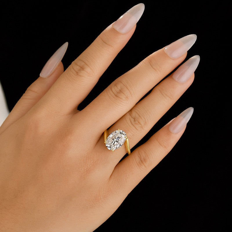 Aurevyn Bypass 2.0Ct/5.5 Ct Oval Cut Solitaire Engagement Ring In 925 Sterling Silver