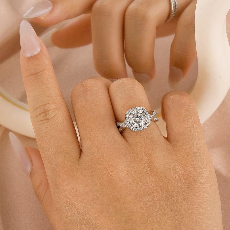Aurevyn Moissanite 2.0Ct Halo Round Cut Twist White Gold Engagement Ring