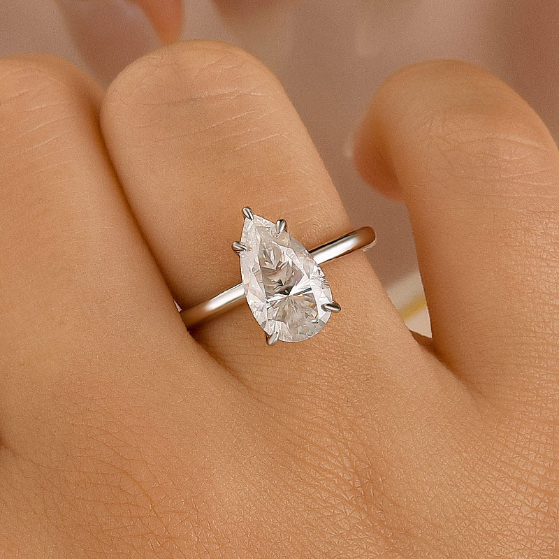 Aurevyn S925 Solitaire 4.0Ct Pear Cut White Gold Engagement Ring For Women
