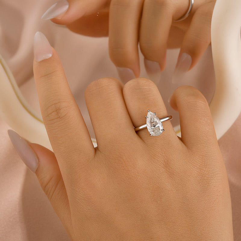 Aurevyn S925 Solitaire 4.0Ct Pear Cut White Gold Engagement Ring For Women