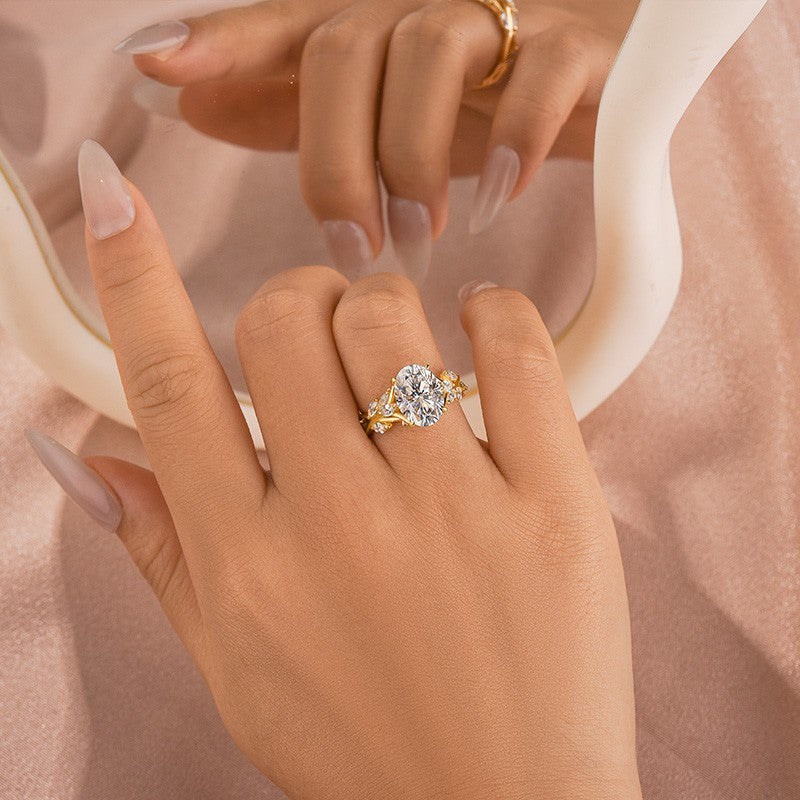 Aurevyn Vintage Moissanite 3.0Ct Oval Cut Side Stone Twist Engagement Ring In Sterling Silver