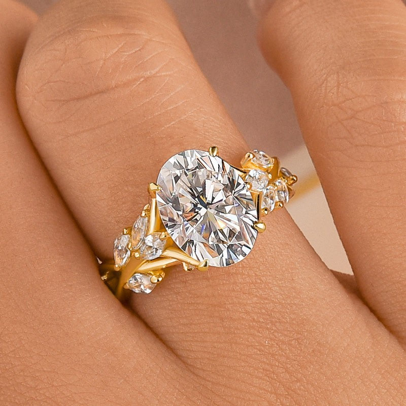 Aurevyn Vintage Moissanite 3.0Ct Oval Cut Side Stone Twist Engagement Ring In Sterling Silver