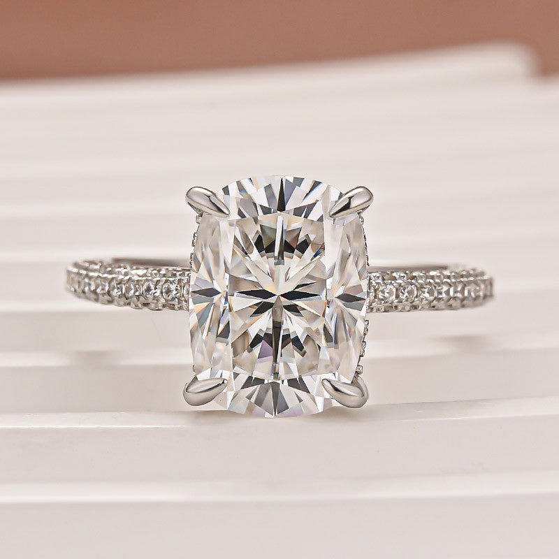 Aurevyn Moissanite 4.0Ct Cushion Cut White Gold Engagement Ring