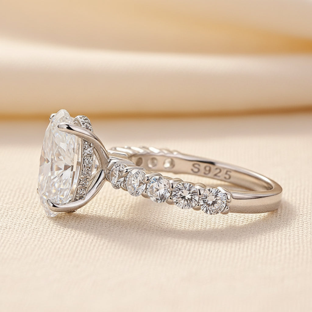 Aurevyn 2.5 Ct/4.0Ct Oval Cut Hidden Halo White Gold Moissanite Diamond Engagement Ring