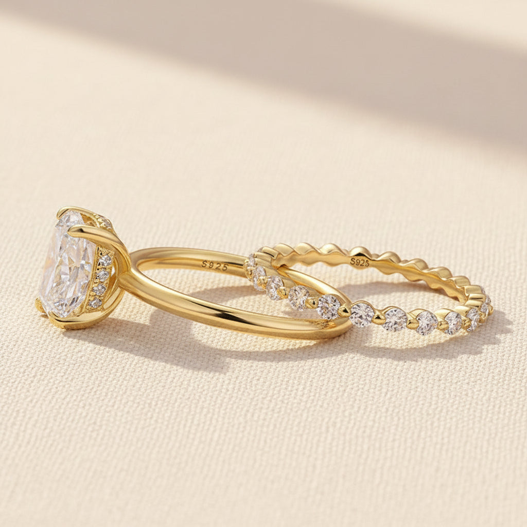 Aurevyn Moissanite 4.0 Ct Solitaire Cushion Cut Yellow Gold Wedding Set