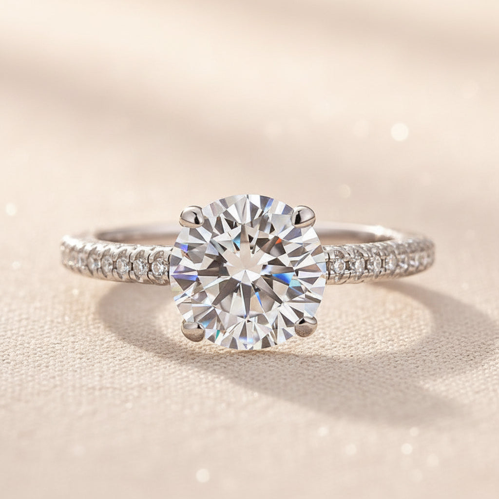 Aurevyn Triple Row Pavé 1.0Ct/2.0Ct Round Cut Moissanite Engagement Ring In Sterling Silver