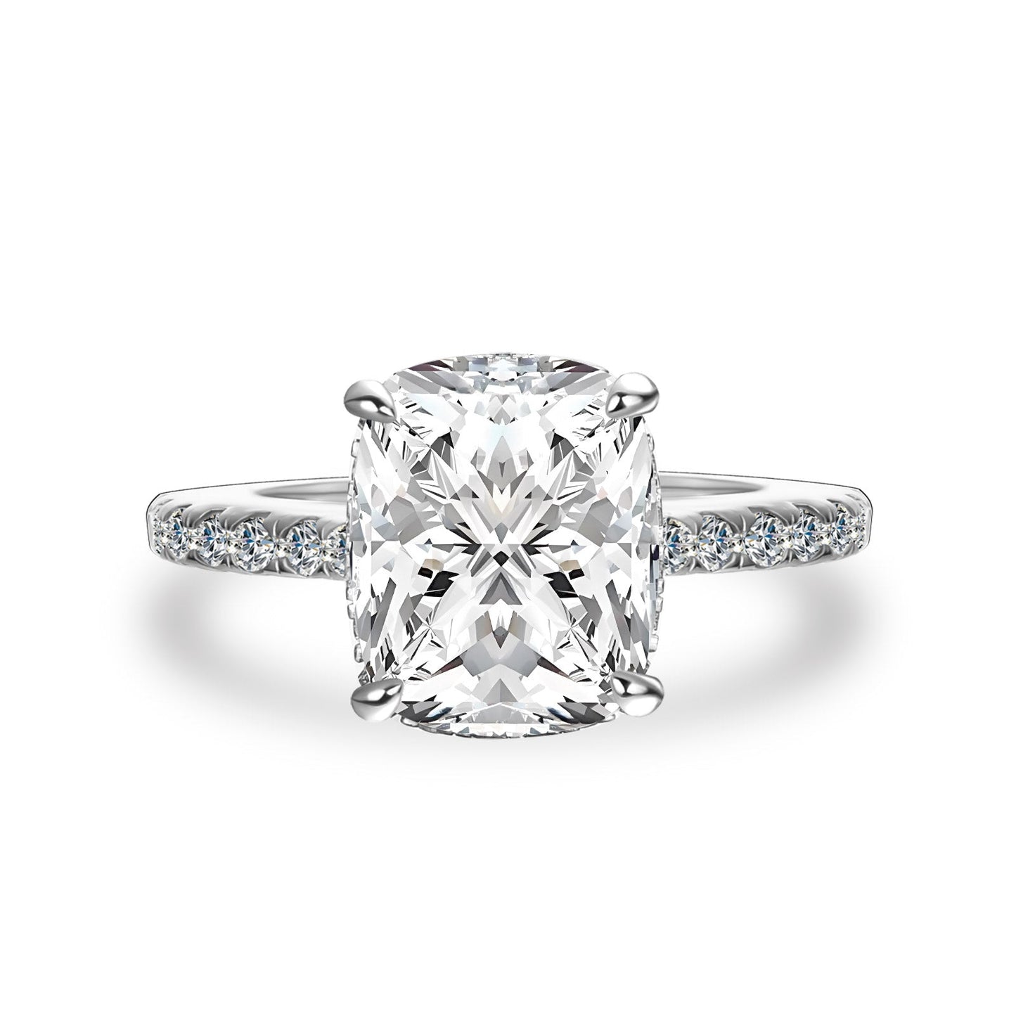Aurevyn Moissanite Hidden Halo 4.0Ct Cushion Cut White Gold Engagement Ring
