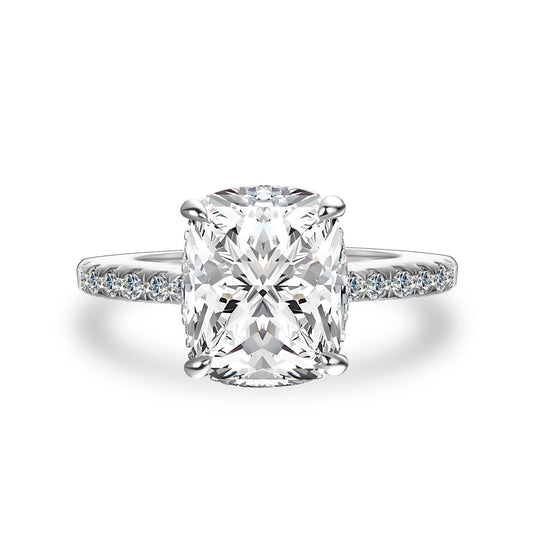 Aurevyn Moissanite Hidden Halo 4.0Ct Cushion Cut White Gold Engagement Ring