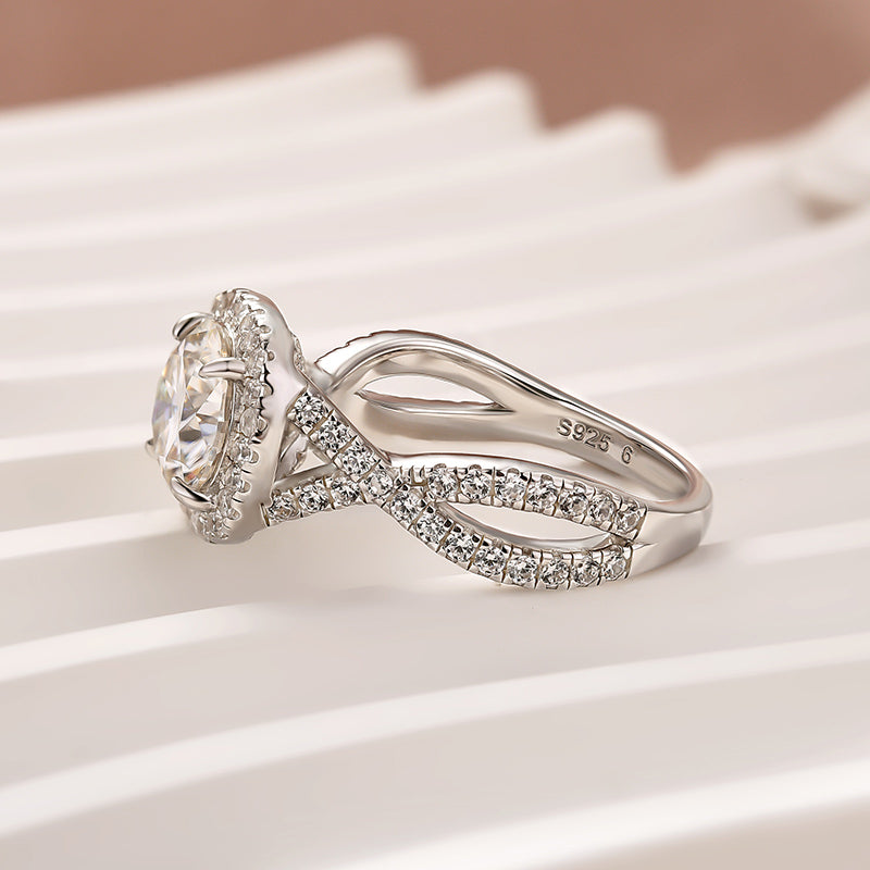 Aurevyn Moissanite 2.0Ct Halo Round Cut Twist White Gold Engagement Ring