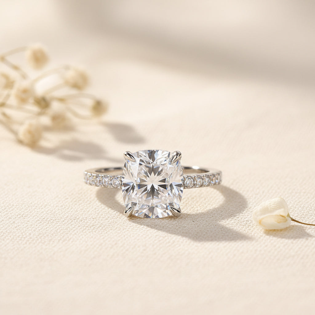 Aurevyn 3.0 Ct Cushion Cut White Gold Engagement Ring For Women