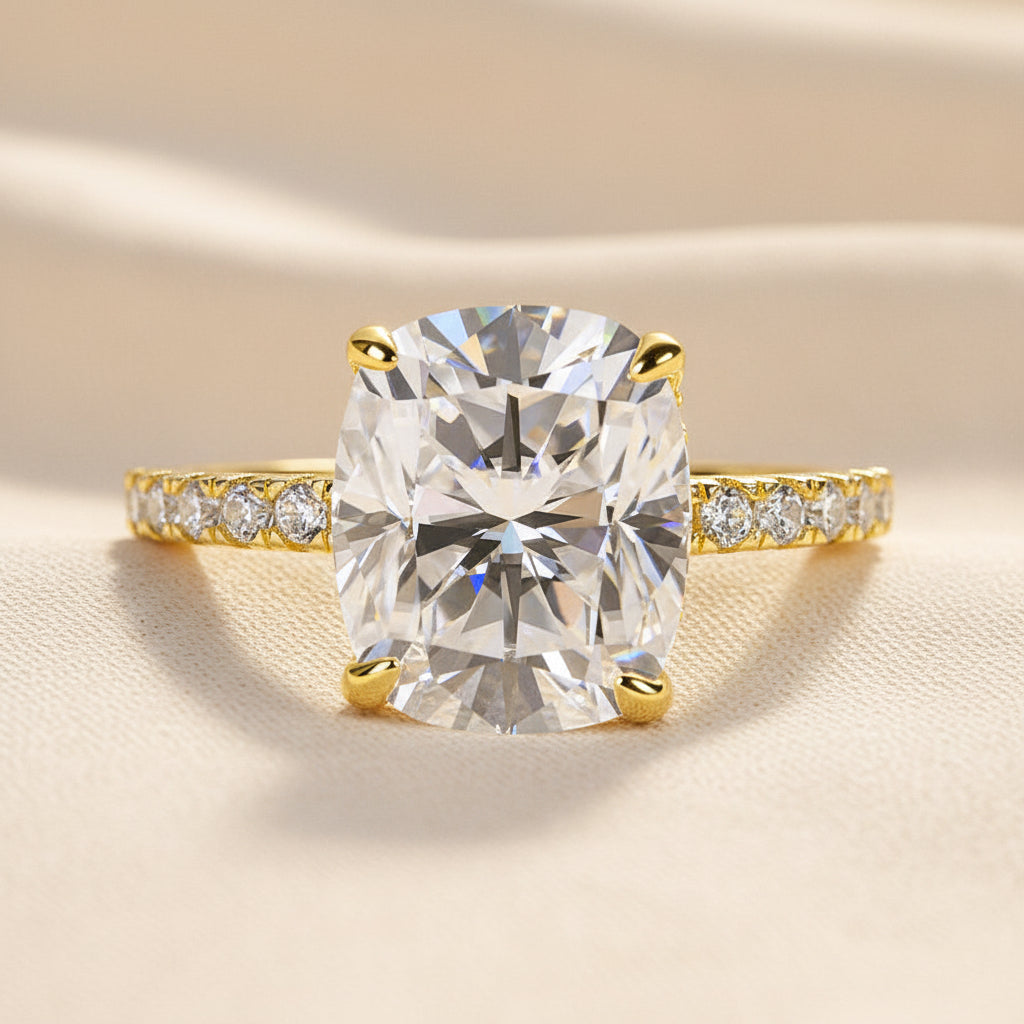 Aurevyn 3.0 Ct Cushion Cut Yellow Gold Engagement Ring For Women