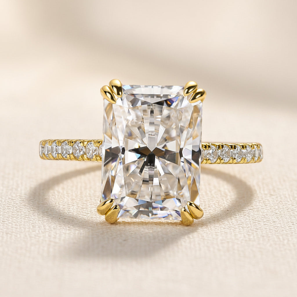 Aurevyn 4.5 Ct/3.0Ct Radiant Cut Yellow Gold Engagement Ring For Women