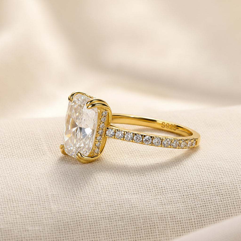 Aurevyn 4.5 Ct/3.0Ct Radiant Cut Yellow Gold Engagement Ring For Women