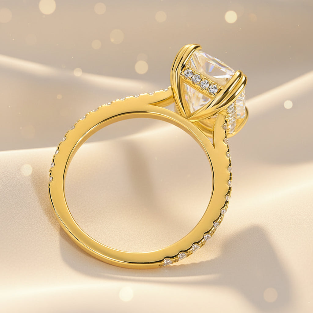 Aurevyn 4.5 Ct/3.0Ct Radiant Cut Yellow Gold Engagement Ring For Women
